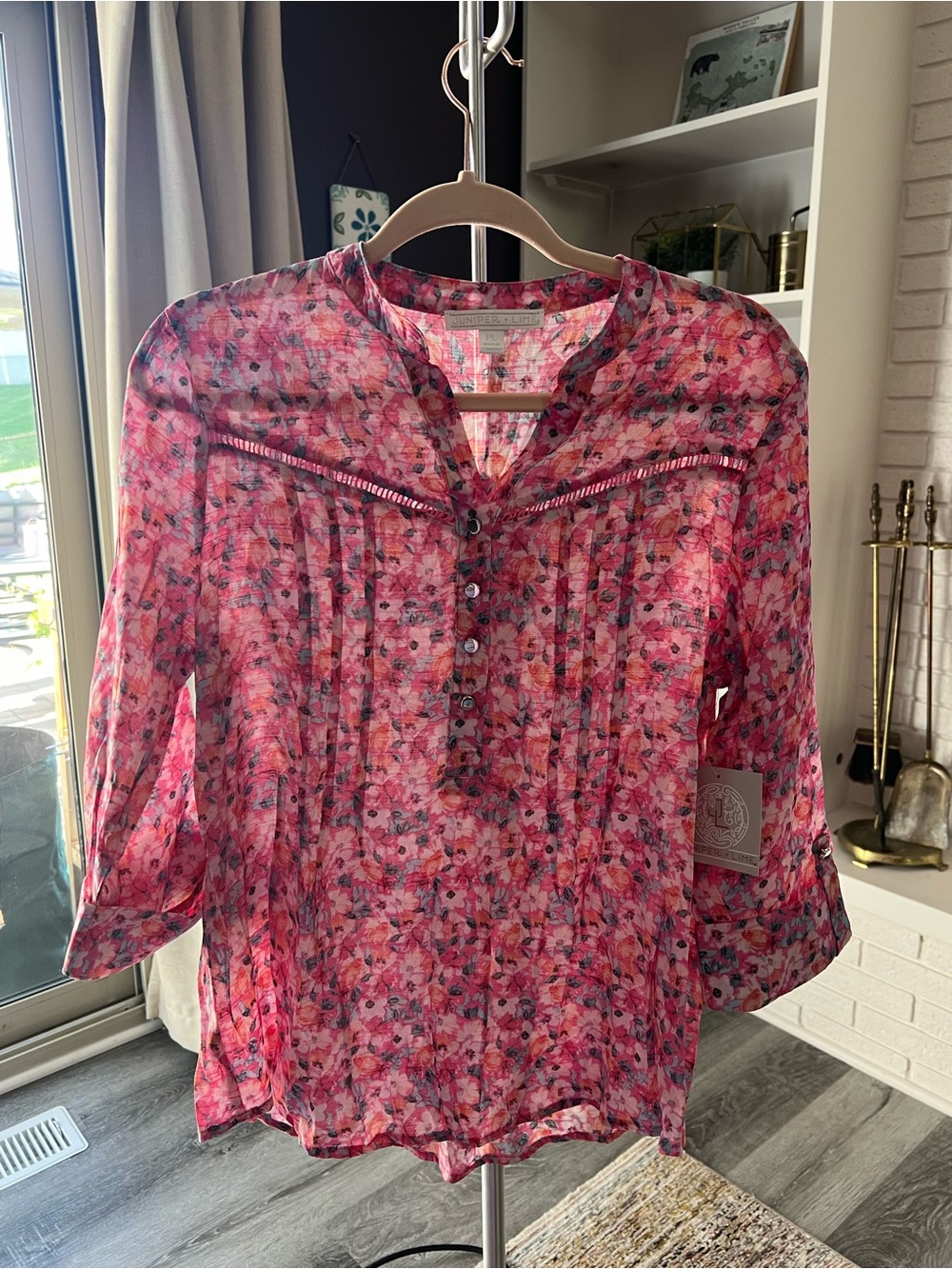 Juniper + Lime Pink Floral Button-Down Shirt